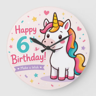 Grande Horloge Ronde Licorne Fantaisiste 6ème Anniversaire Magie