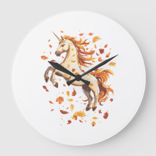 Grande Horloge Ronde Licorne Feuilles d'Automne (1)