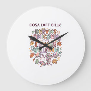 Grande Horloge Ronde Licorne Feuilles d'automne et rêves de licorne Typ
