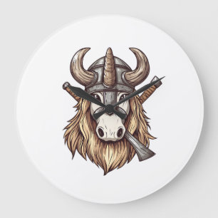 Grande Horloge Ronde Licorne Guerrier Viking (1)