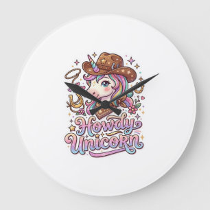 Grande Horloge Ronde Licorne Howdy Idee Cadeau Licorne Autocollant et C
