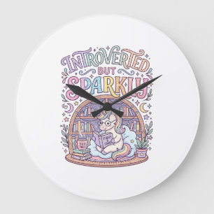 Grande Horloge Ronde Licorne Introvertie mais Originale Blanche Étincel