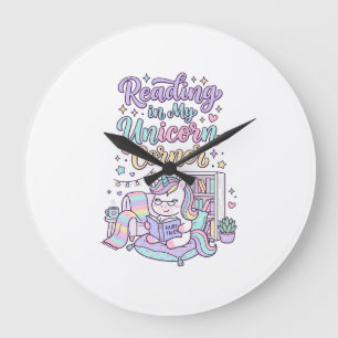 Grande Horloge Ronde Licorne lisant dans mon coin licorne T-shirt paste