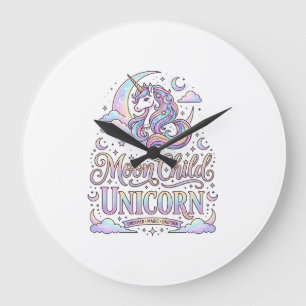 Grande Horloge Ronde Licorne Lune Enfant Licorne Conception Originale Z