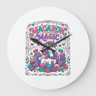 Grande Horloge Ronde Licorne Macaron Magie Coloré Marché Artwork
