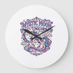 Grande Horloge Ronde Licorne Mystique Lune Licorne Coloré
