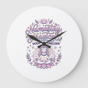 Grande Horloge Ronde Licorne Namastay Magique Adorable Typographie Créa