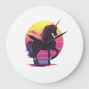Grande Horloge Ronde Licorne néon Rétro 80 (1)
