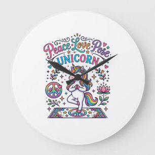 Grande Horloge Ronde Licorne Paix Amour Pose Licorne Fond Blanc S