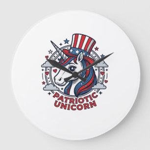 Grande Horloge Ronde Licorne Patriotique Gravure Vintage Graphique_1