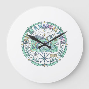 Grande Horloge Ronde Licorne perdue dans un endroit magique Impression 