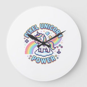 Grande Horloge Ronde Licorne Pixel Licorne Puissance Conception Graphiq