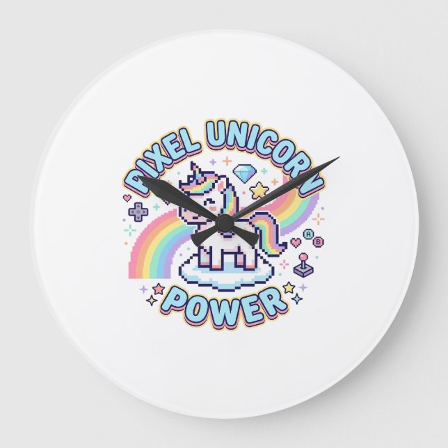 Grande Horloge Ronde Licorne Pixel Licorne Puissance Conception Graphiq (Recto)