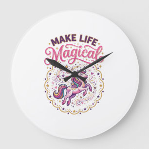 Grande Horloge Ronde Licorne Rendre La Vie Magique POD Prêt Fond Blanc
