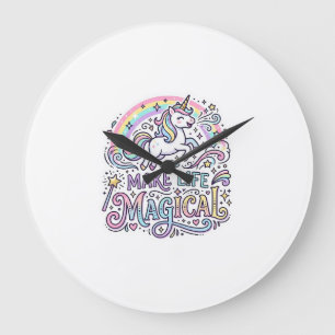 Grande Horloge Ronde Licorne Rendre La Vie Magique Typographie Vectorie