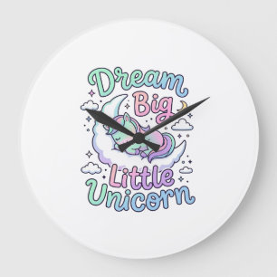 Grande Horloge Ronde Licorne rêve grand petit cadeau licorne idée vecte