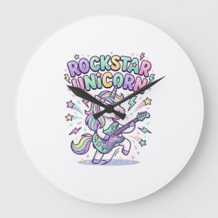 Grande Horloge Ronde Licorne Rockstar Licorne Charmant Vêtements Graphi