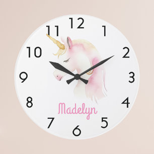 Grande Horloge Ronde Licorne rose blanc nom
