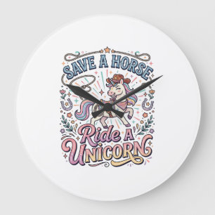 Grande Horloge Ronde Licorne Sauve un Cheval Monte une Licorne Impressi