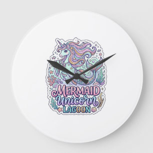 Grande Horloge Ronde Licorne Sirène Licorne Lagune Conception Graphique
