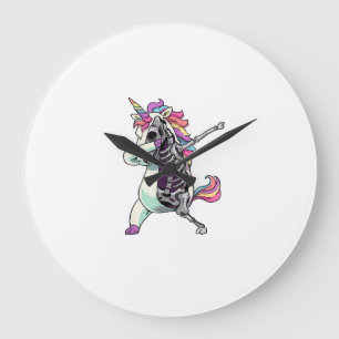 Grande Horloge Ronde Licorne squelette Dabbing Halloween Filles T-Shi D