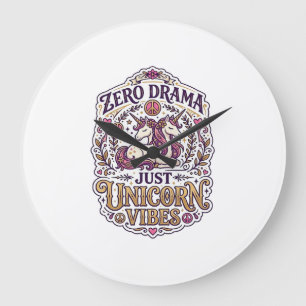 Grande Horloge Ronde Licorne Zéro Drame Juste Vibes Licorne Élégant Bla