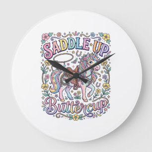 Grande Horloge Ronde Licou de licorne papillon coloré fond blanc