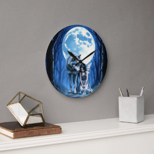 Grande Horloge Ronde Lien au Clair de Lune – Le Loup et la Fée Gothique