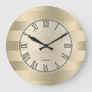 Grande Horloge Ronde Light métal moderne Gold Stripes