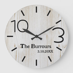 Grande Horloge Ronde Light Wood Numéro simple Nom de famille Personnali