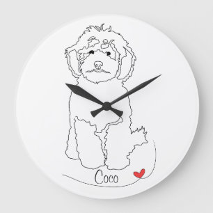 Grande Horloge Ronde Ligne artistique de Poodle avec nom