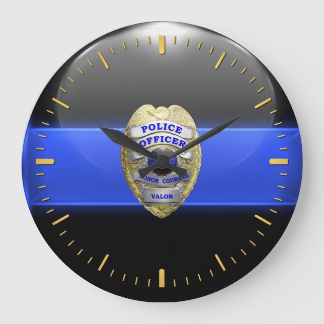 Grande Horloge Ronde Ligne Bleue Mince - Badge De Police Haute Résoluti (Recto)