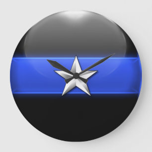 Grande Horloge Ronde Ligne Bleue Mince - Insigne en chef de la police é