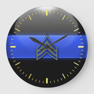 Grande Horloge Ronde Ligne Bleue Mince - Sergent Bleu/Jaune Stripes Lar
