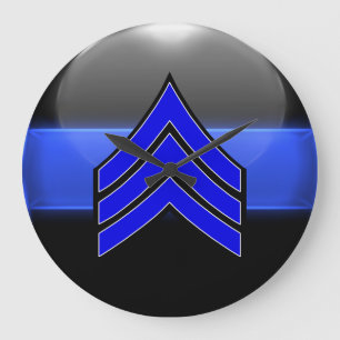 Grande Horloge Ronde Ligne Bleue Mince Sgt Stripes Whi Rank Insignia
