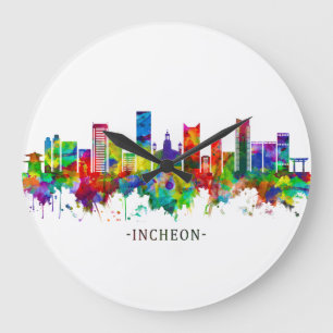 Grande Horloge Ronde Ligne Skyline d'Incheon Corée du Sud