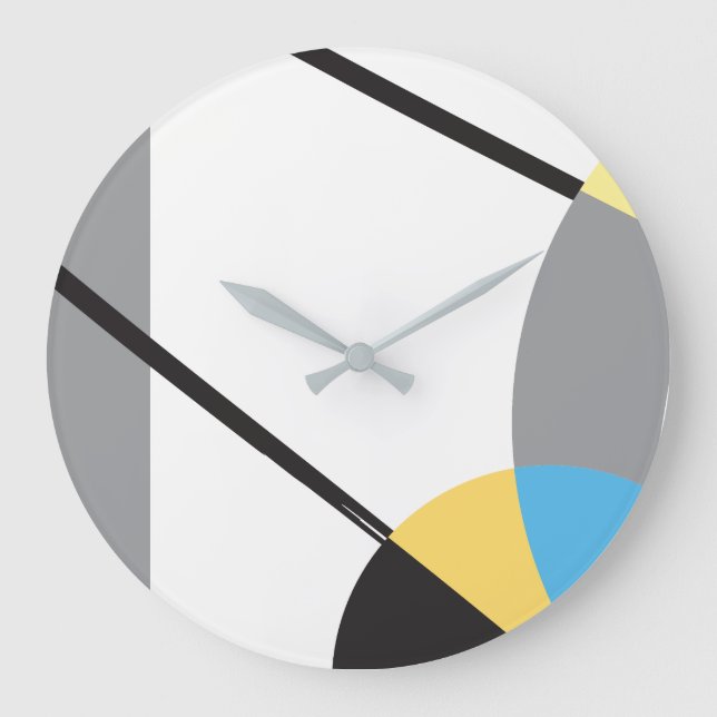 Grande Horloge Ronde Lignes Abstraites bleu jaune moderne (Recto)