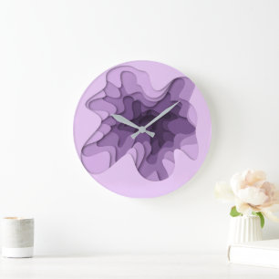 Grande Horloge Ronde Lignes abstraites violettes élégantes