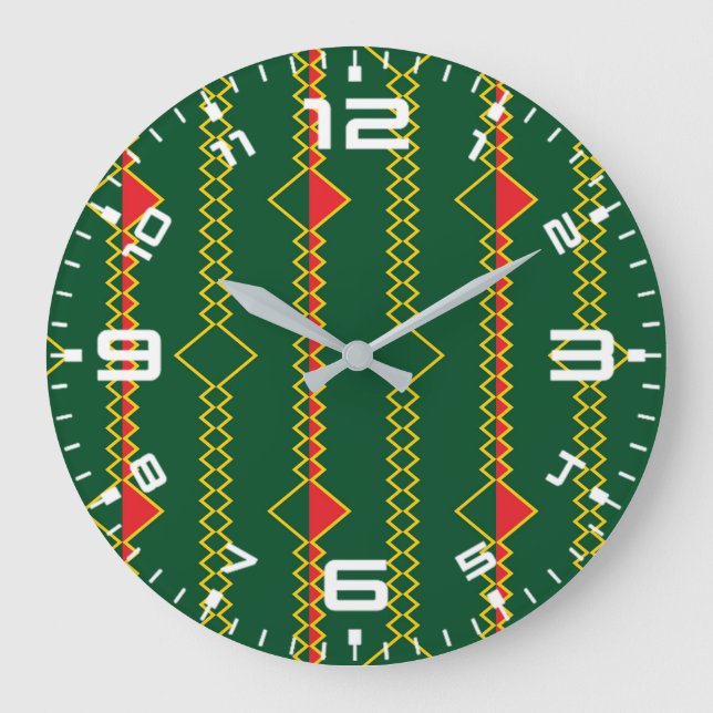 Grande Horloge Ronde Lignes de Zigzag vertical Livre vert numérique (Recto)