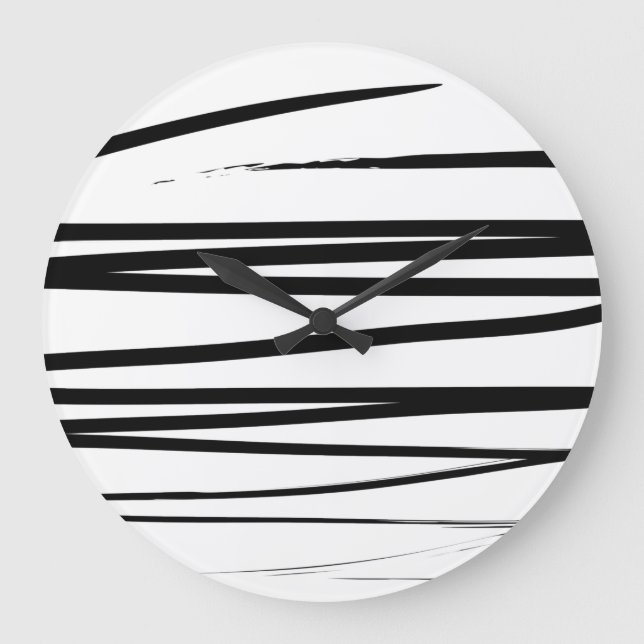 Grande Horloge Ronde Lignes noires et blanches modernes Art Abstrait (Recto)