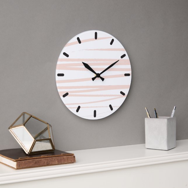 Grande Horloge Ronde Lignes rose vif modernes Art Abstrait (Bureau)