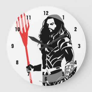 Grande Horloge Ronde Ligue de Justice   Aquaman Pose Noir Pop Art