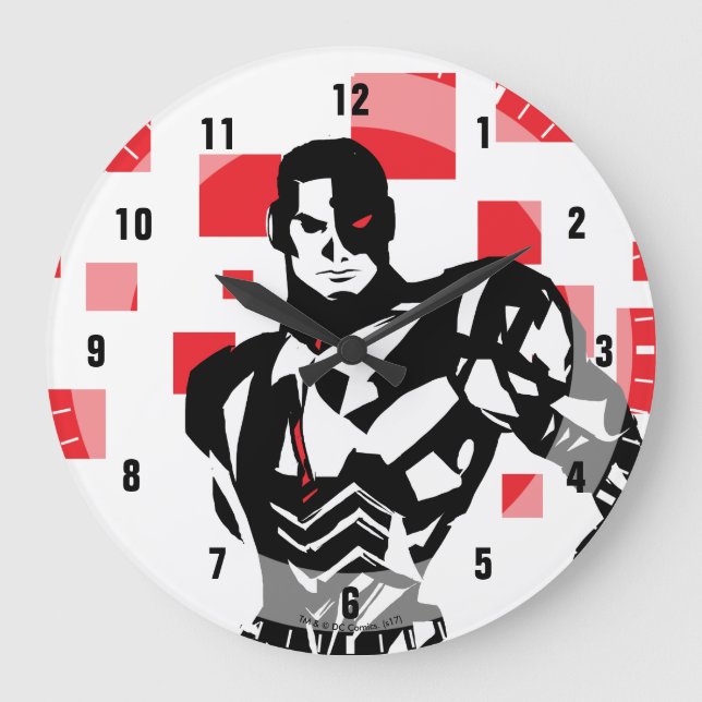 Grande Horloge Ronde Ligue de Justice | Cyborg Digital Noir Pop Art (Recto)
