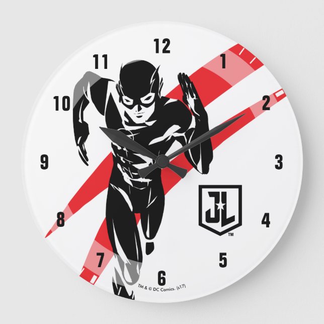 Grande Horloge Ronde Ligue de Justice | Flash Running Noir Pop Art (Recto)