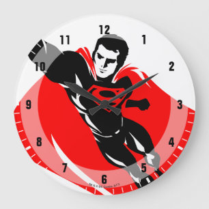 Grande Horloge Ronde Ligue de Justice   Superman Flying Noir Pop Art