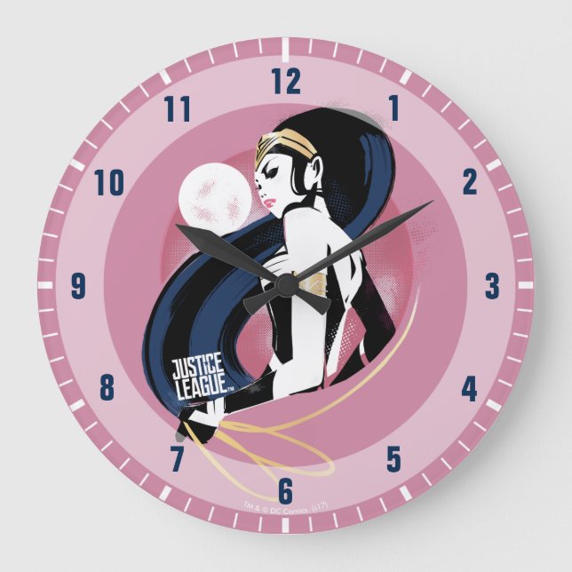 Grande Horloge Ronde Ligue de Justice | Wonder Woman Profil Pop Art (Recto)