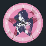 Grande Horloge Ronde Ligue de Justice | Wonder Woman & Stars Pop Art<br><div class="desc">Découvrez la Femme Wonder de Justice League dessinée dans un style noir à contraste élevé,  tourné et tourné vers la gauche à l'intérieur d'une étoile rouge. Ce graphique est accentué de points mi-teintes pour lui donner une sensation de bande dessinée nostalgique.</div>