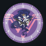 Grande Horloge Ronde Ligue de Justice | Wonder Woman & Symbol Pop Art<br><div class="desc">Découvrez la Femme-Merveilleuse de la Ligue de la Justice posée avec ses bras croisés,  placée sur son logo rose Wonder Woman. Ce graphisme noir à contraste élevé est accentué de points mi-teintes pour lui donner une sensation de bande dessinée nostalgique.</div>