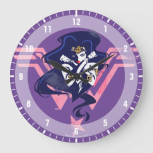 Grande Horloge Ronde Ligue de Justice   Wonder Woman & Symbol Pop Art