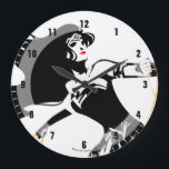 Grande Horloge Ronde Ligue de Justice | Wonder Woman with Lasso Pop Art<br><div class="desc">Regardez ce dessin stylisé de la Femme des merveilles de la Ligue de la Justice avec son lasso. Cette pose en silhouette noire et blanche est compensée par son emblématique rouge à lèvres et son lasso doré.</div>